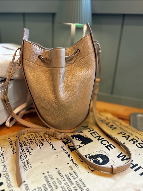The Row Handbags - The Row Pebbled Leather Drawstring Bucket Bag Taupe Greige Crossbody VGUC